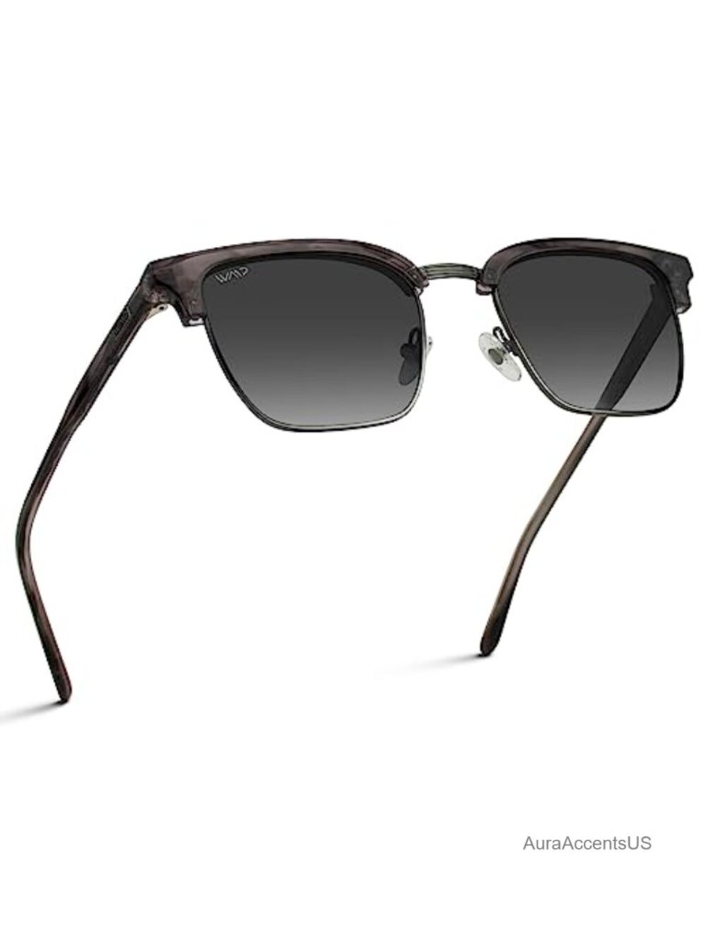 Semi-Rimless Rectangular Polarized Sunglasses, Acetate & TR90, UV Protection